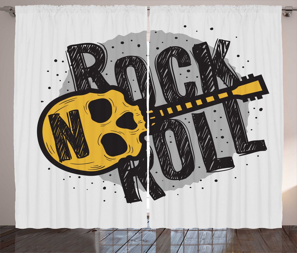 ABAKUHAUS Rock'n'Roll Rustikaler Gardine, Schädel Shaped Gitarre, Schlafzimmer Kräuselband Vorhang mit Schlaufen und Haken, 280 x 225 cm, Pale Ta...
