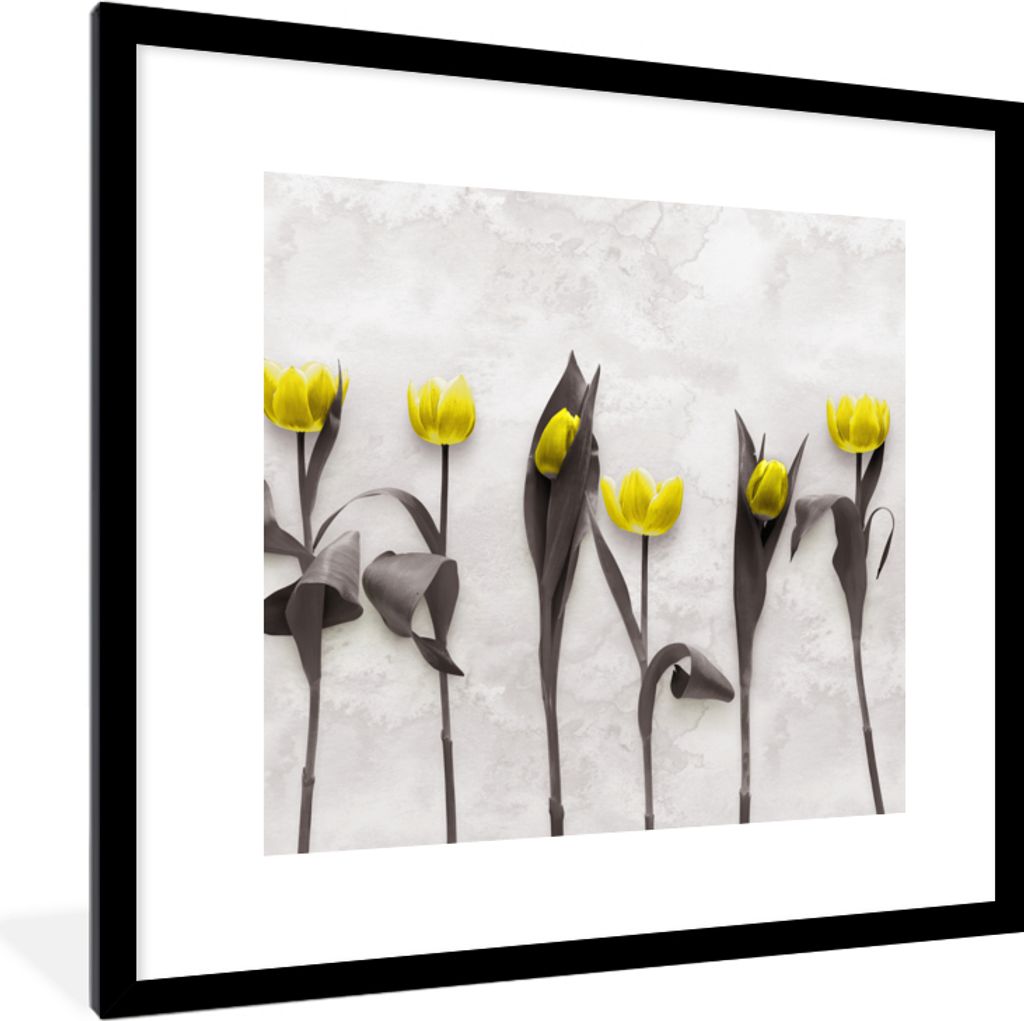 MuchoWow Gerahmtes Poster Blumen - Tulpen - Marmor 40x40 cm - Poster mit Schwarzem Bilderrahmen Wandposter Rahmen Foto Bilder - Poster - Plakat i...