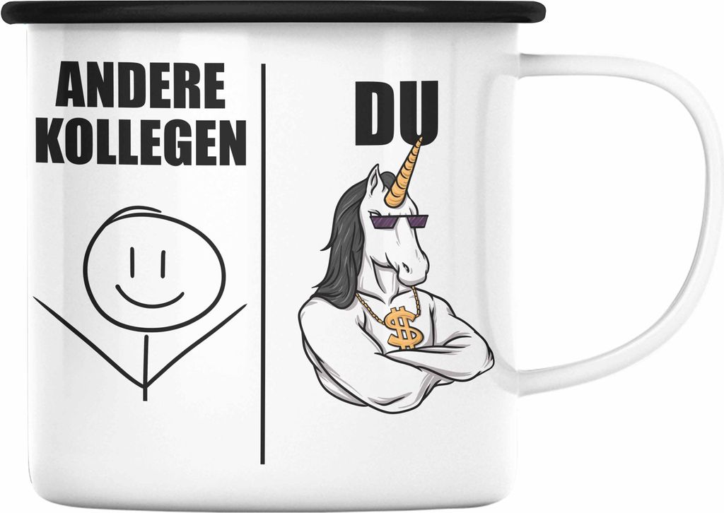 Trendation - Bester Kollege Emaille Tasse Geschenk Lieblingskollege mit Spruch Danke Lustig (Schwarz)