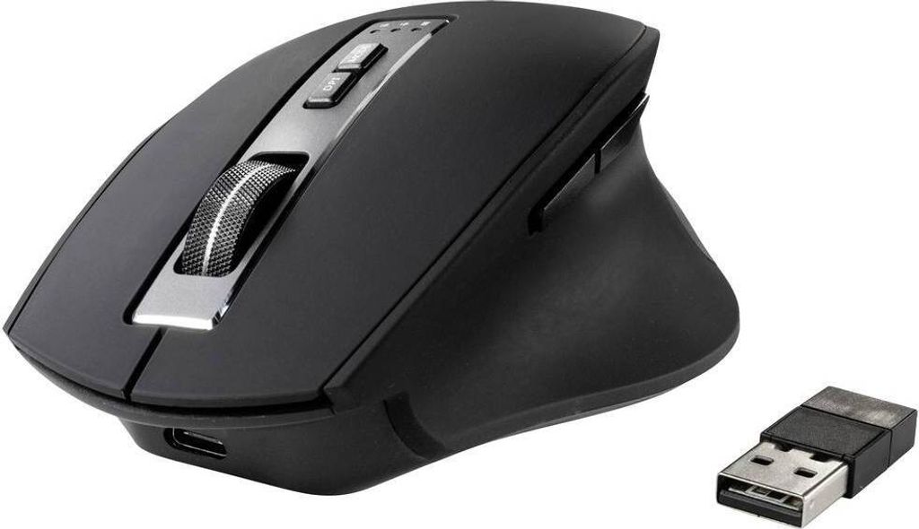 Renkforce RF-WM-300 Ergonomische Maus Bluetooth , Kabellos Optisch Schwarz/Grau 7 Tasten 2400 dpi Ergonomisch