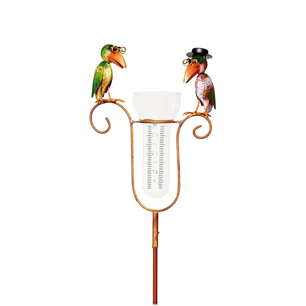 Pluviomètre en métal Art Ferro design oiseaux fous, tube verre gradué