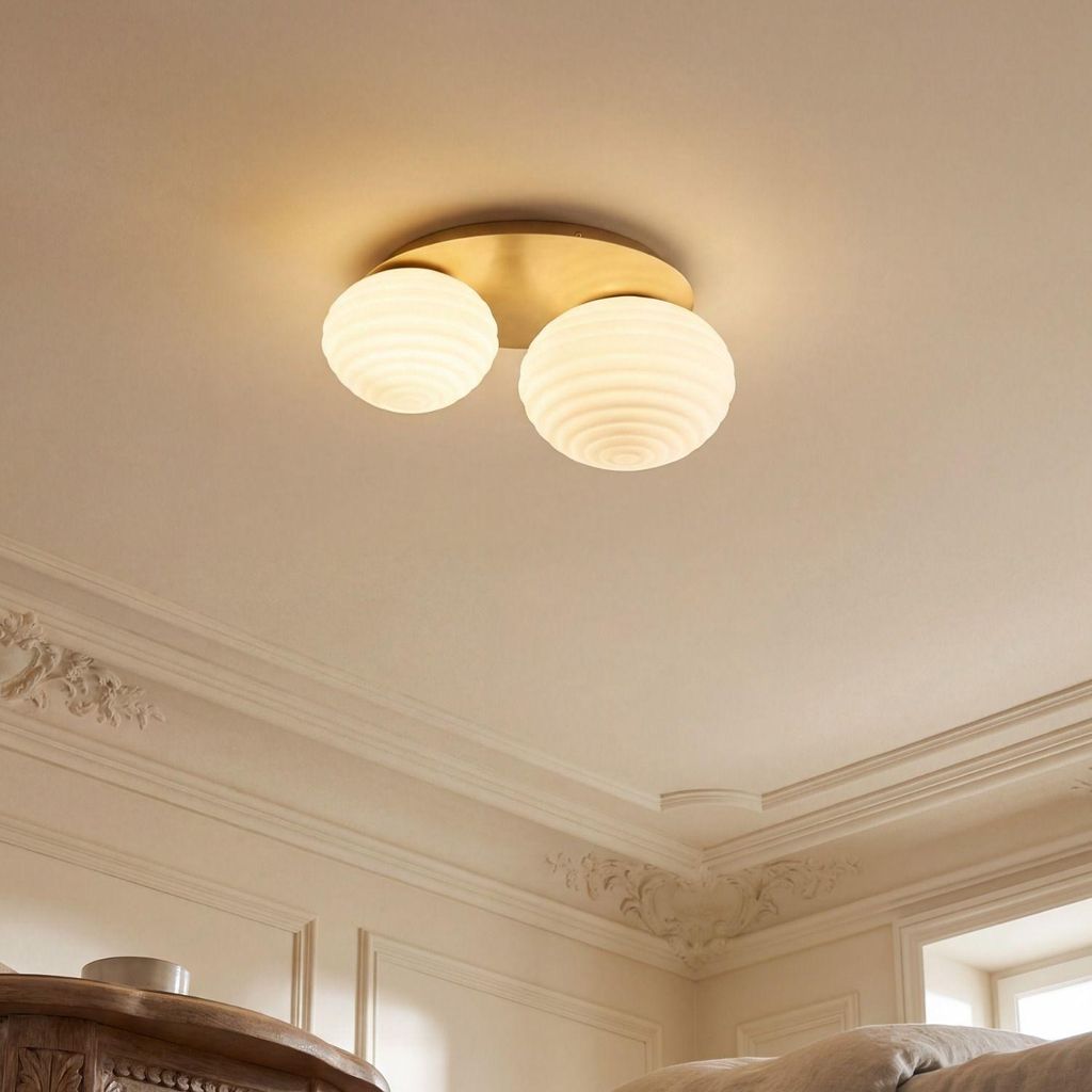 Deckenlampe Glas Metall in Gold Weiß L: 45 cm klein E27 2-flammig Modern Deckenleuchte Flur