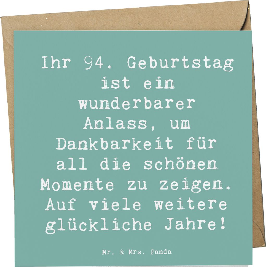 Mr. & Mrs. Panda Glückwunschkarte Spruch 94. Geburtstag - Meeresbrise - Geschenk, 94 Jahre, besonderes Jubiläum, Feiern, Klappkarte, anlasskarte,...