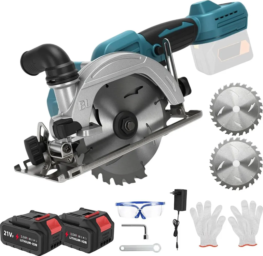 Sega circolare, motore brushless, angolo di taglio regolabile, 2 batterie