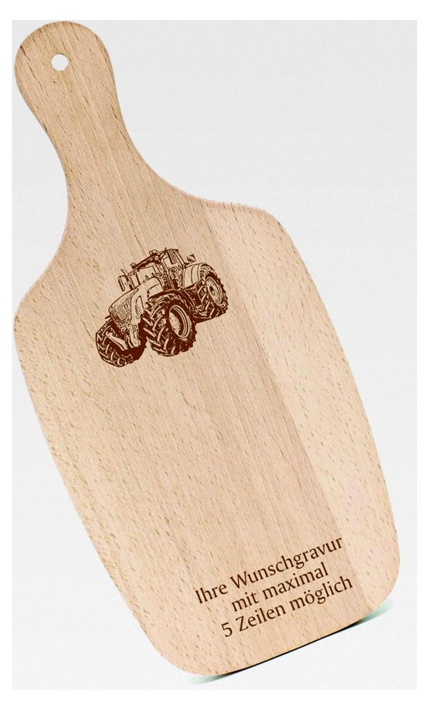 Frühstücksbrettchen mit Gravur - Traktor - mit Griff 330x150 Holzbrett Küche Schneidbrett