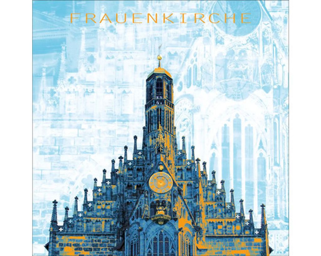 Glasbild Nürnberg Frauenkirche blau 20x20 cm