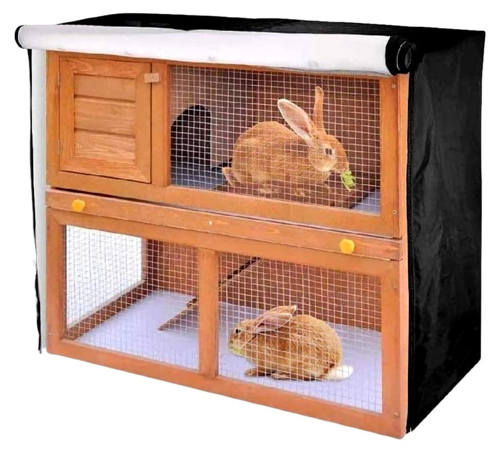 Kaninchenkäfigabdeckung, rechteckiger UV-Schutz - Winterschutz Zubehör, Außen Kaninchenkäfigabdeckung mit Reißverschlussöffnung | Für Garten...
