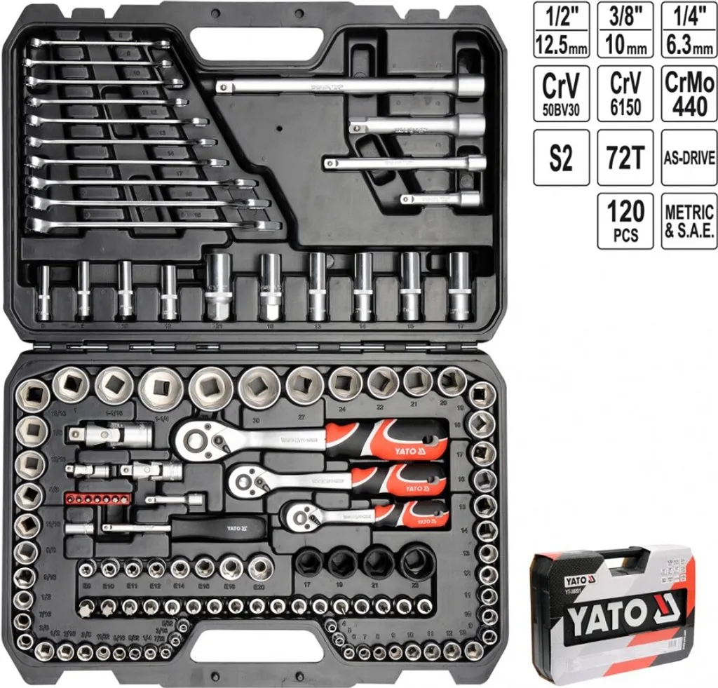 YATO YT-38801 Coffret de Douilles à Cliquet 120 Pièces en Acier CrV