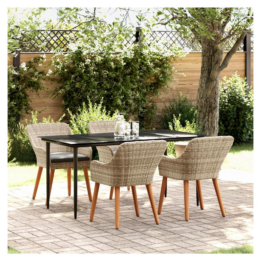 Essgruppe 5-teilig Hellgrau und Schwarz Groß, Sitzgruppe für Outdoor Gartenmöbel Set für Terrasse Balkon Restaurant