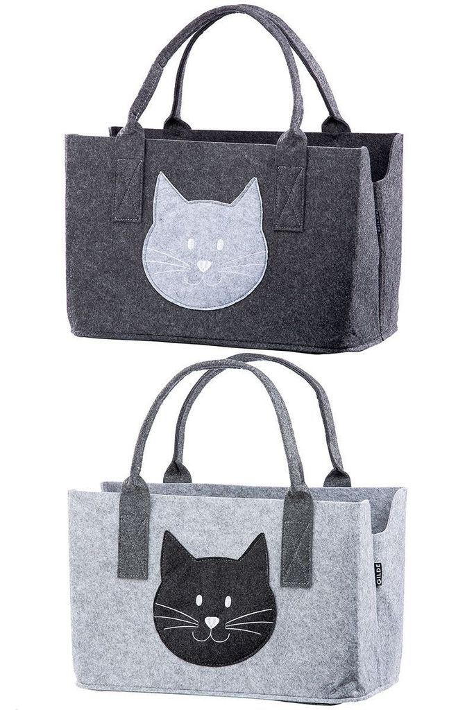 GILDE Tasche, "Katze", Katzenmotiv, Filz, dunkelgrau, Produktbild 