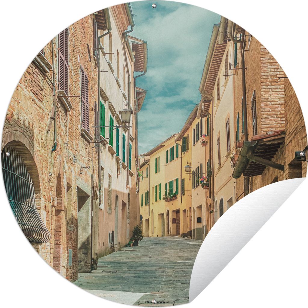 MuchoWow Gartenposter Outdoor-Poster Rund Fahrspur im alten Italien Ø 60 cm Gartendeko Rundes Poster draußen