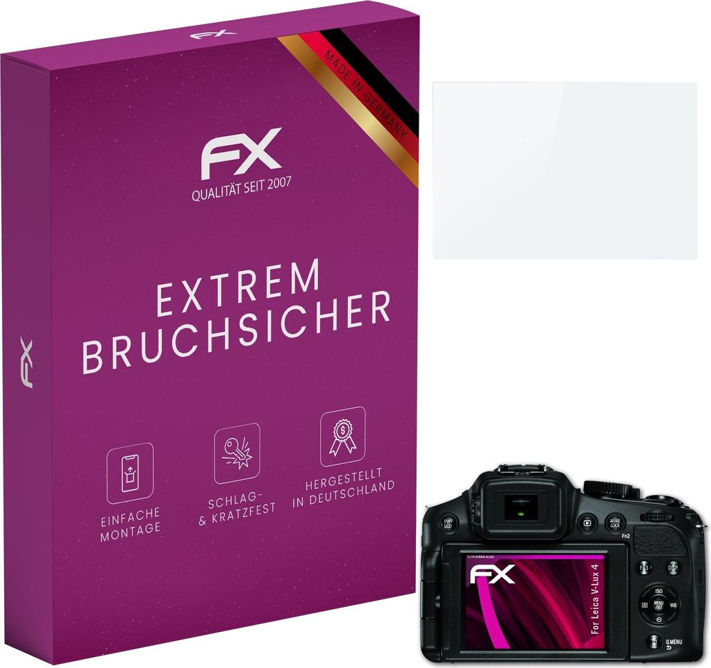 atFoliX FX-Hybrid-Glass Displayfolie kompatibel mit Leica V-Lux 4 Glasfolie