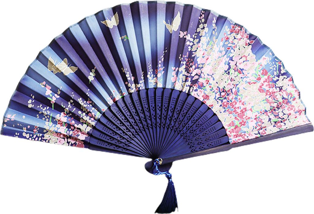 Klapperlüfter Chinesisches Stil Blumenmuster Hohlhölzer Rippchen Faux Seiden Quaste Geschenk Frauen tragbare Sommerhand -Fan -Haushaltsvorräte-B