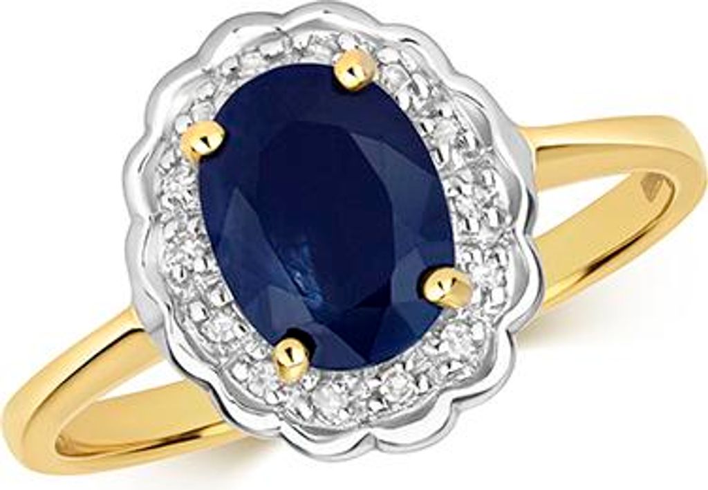 Eleganter 9 Karat (375) Gold Damen - Diamant Solitärring Brillant-Schliff 0.05 Karat H - PK mit Saphir, 58 (18.5); TRS28736RSQ