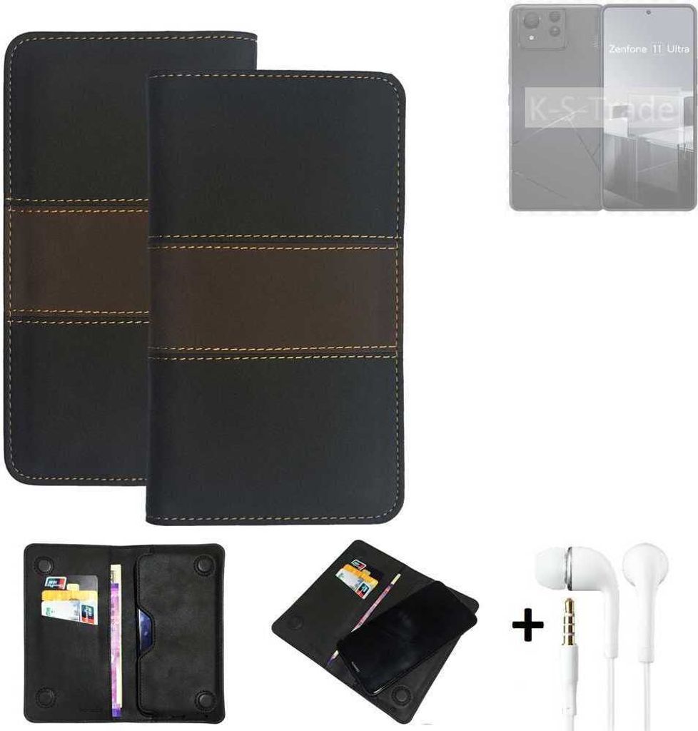 K-S-Trade Handyhülle + Kopfhörer kompatibel mit Asus Zenfone 11 Ultra Schutzhülle Walletcase Bookstyle Tasche Schutz Case Hülle Wallet Cover
