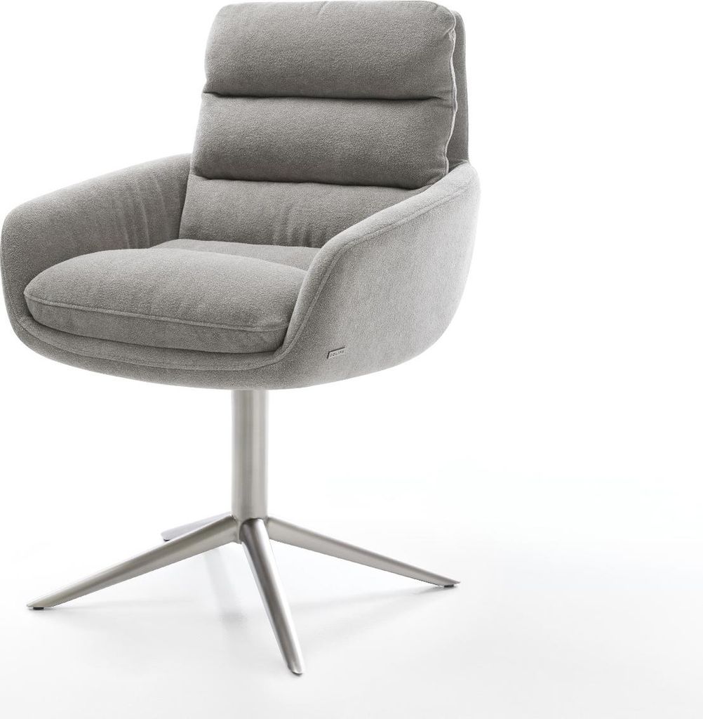 DELIFE Drehstuhl Abelia-Flex mit Armlehnen Strukturstoff Soft Grau Fußkreuz Edelstahl 360° drehbar Wippfunktion