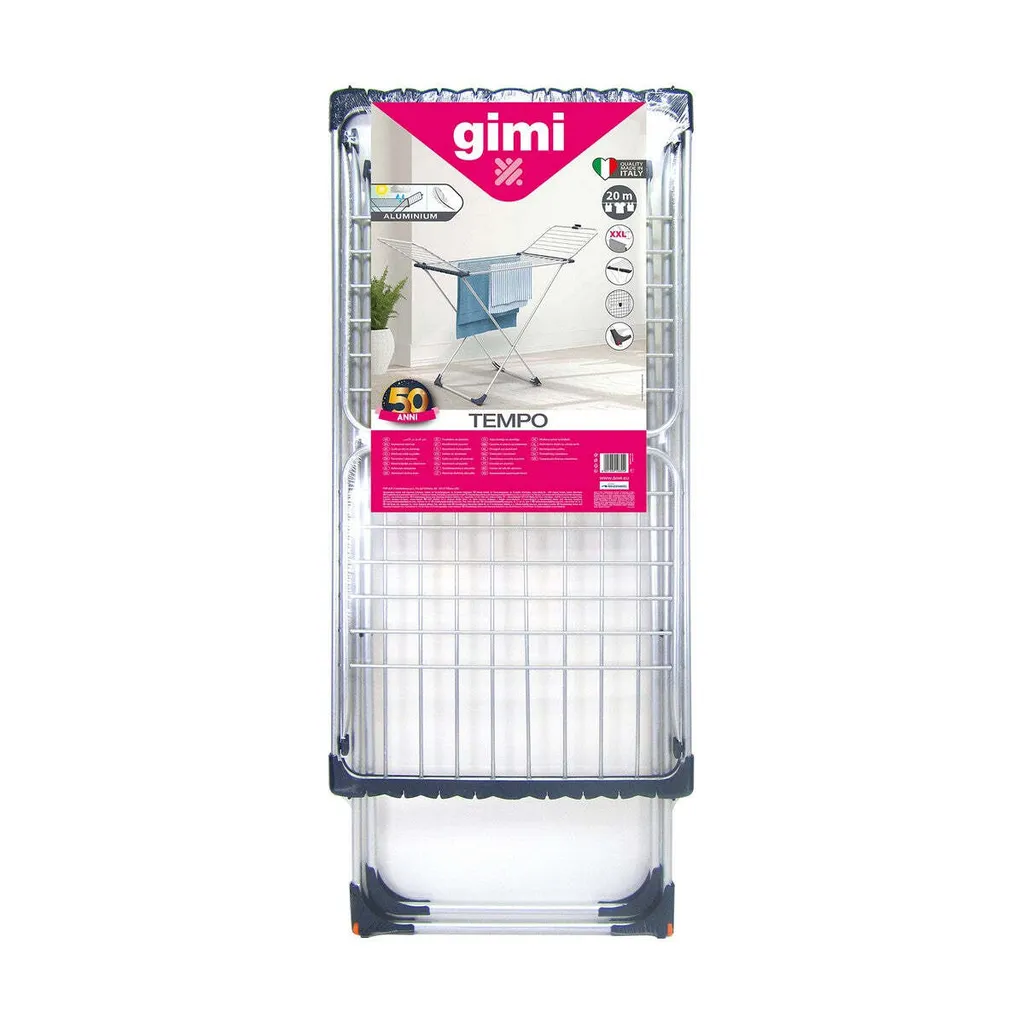 Ligne à linge Gimi Tempo Gris Aluminium - Étendoir pliable 168 x 56 cm