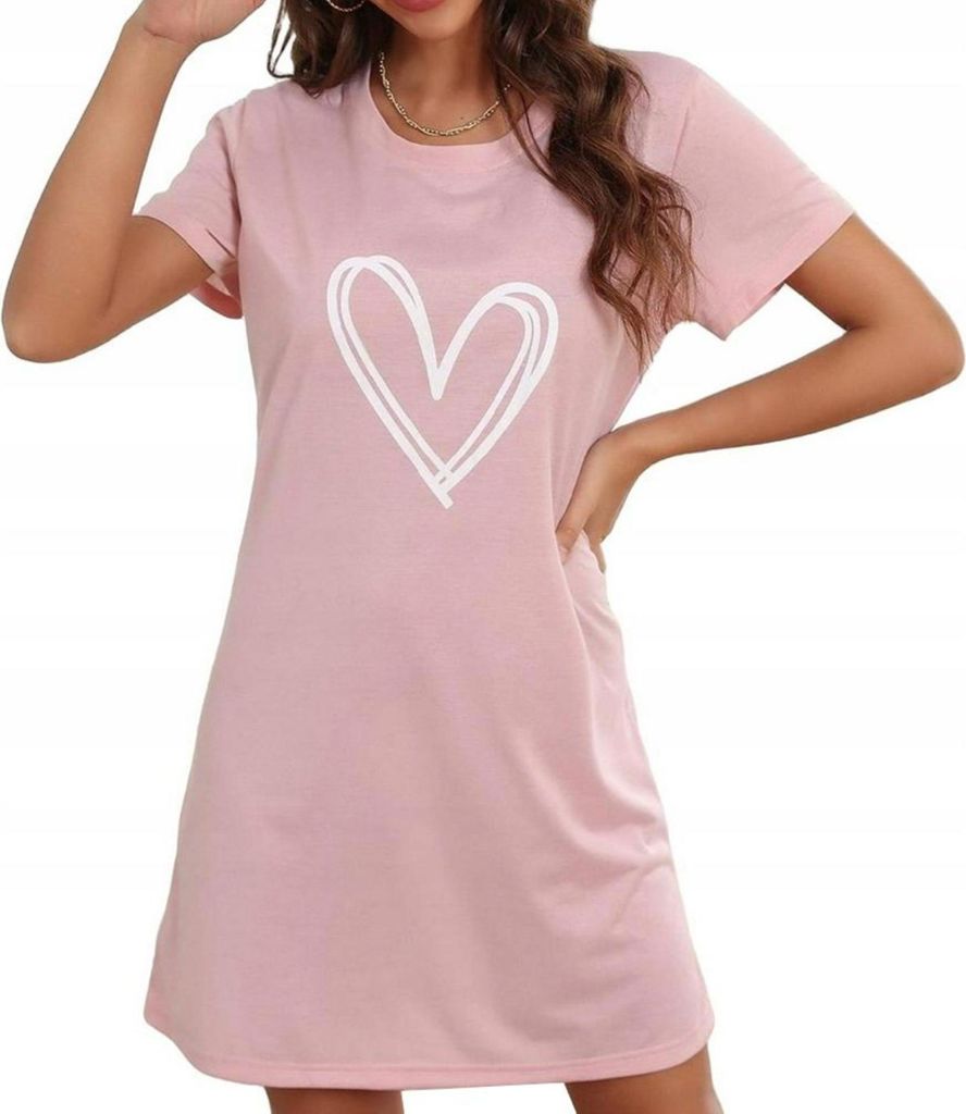 Nachthemd - Pyjama - Damen-Schlafhemd - Kurze Ärmel - Unterrock - Morgenmantel - Rosa
