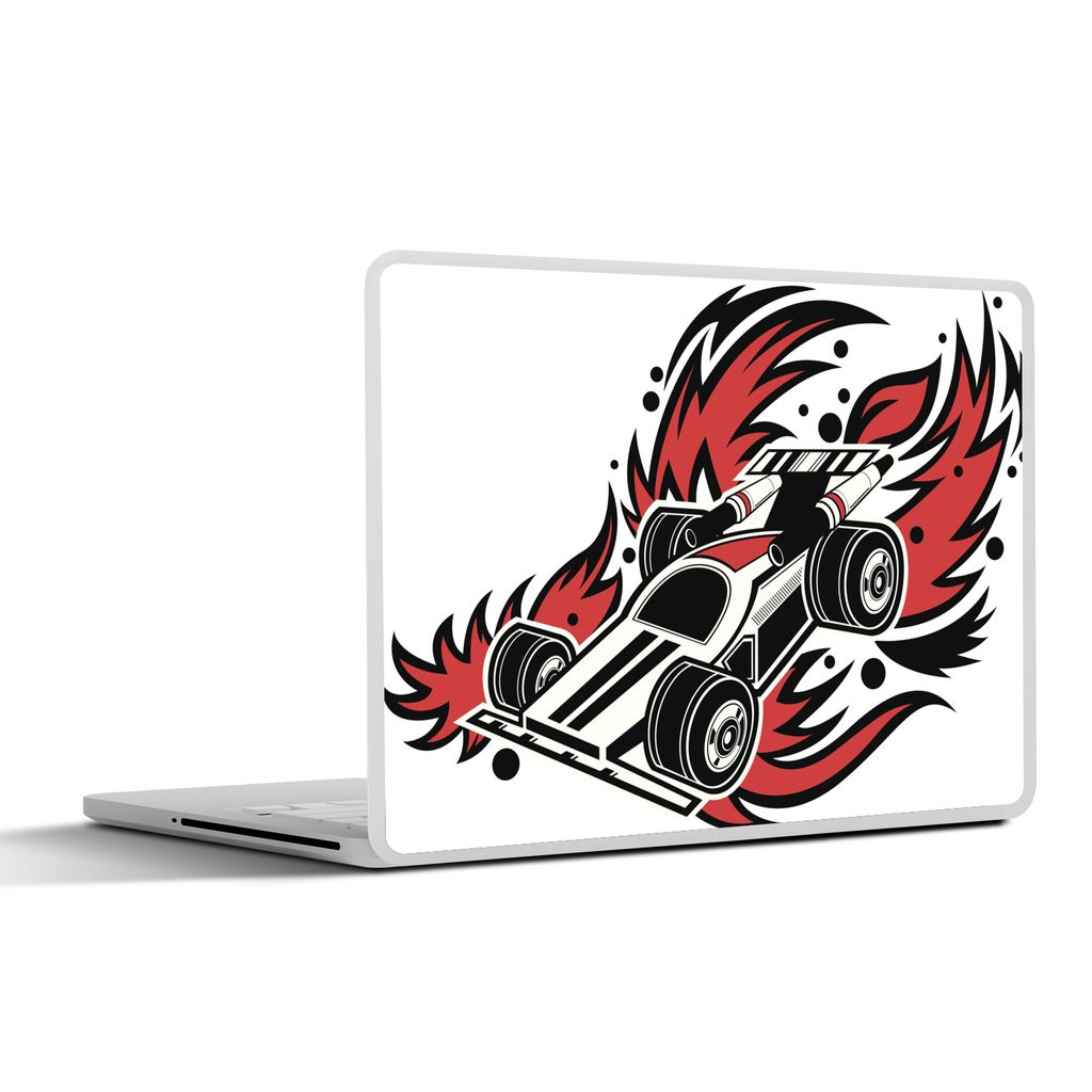 MuchoWow Laptop Aufkleber Sticker Cover Eine Illustration eines Formel-1-Rennwagens geht in Flammen auf 36.5x27.5 cm - Laptop-Sticker