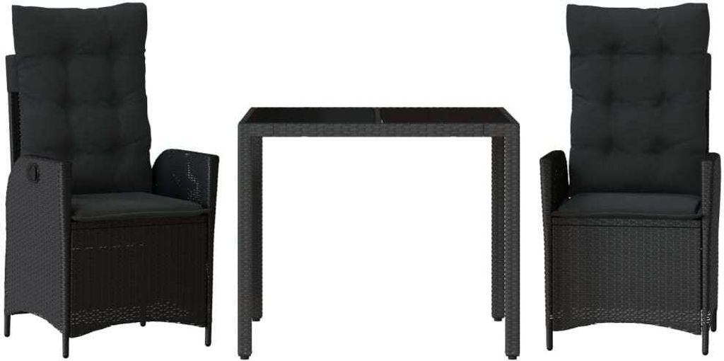 3-tlg. Garten-Essgruppe mit Kissen Schwarz Poly Rattan Produktbild 