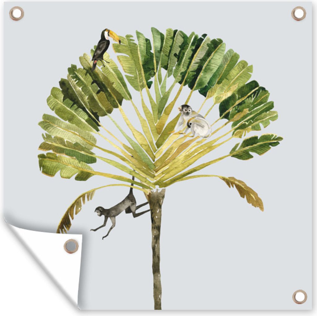 MuchoWow 100x100 cm Outdoor-Poster Gartendeko Sichtschutz Garten Poster für den Garten Dschungel - Affe - Tukan