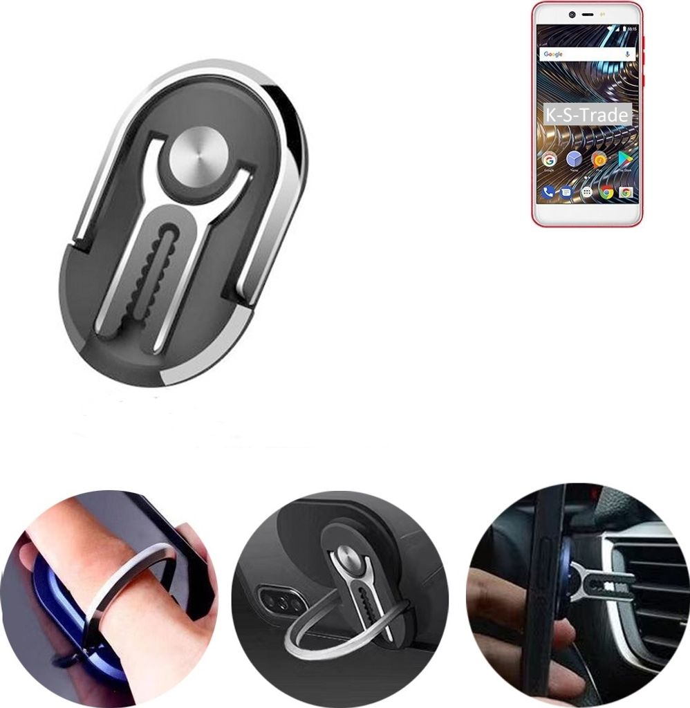 K-S-Trade 3in1 Smartphone-Ring Handy-Ring kompatibel mit BQ Mobile BQ-5209L Strike LTE Fingerhalterung Handyring Tischständer