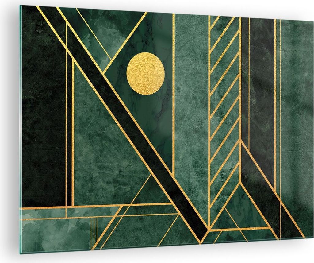Bilder auf glas - Einteilig - Grün Stück geometrisch - 70x50cm - Glasbilder - Wandbilder - Bilder - zum Aufhängen bereit - Wanddekoration aus Gl...