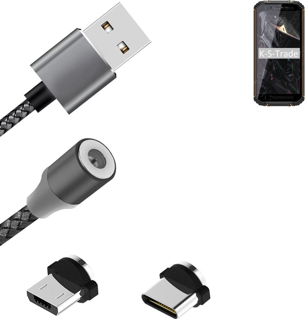 K-S-Trade Hochwertiges Magnet-Lade-kabel Sync-Kabel Daten-Kabel für Oukitel WP18 mit USB-Typ-C-Anschluss und Micro-USB-Anschluss 2A bis zu 480mbps
