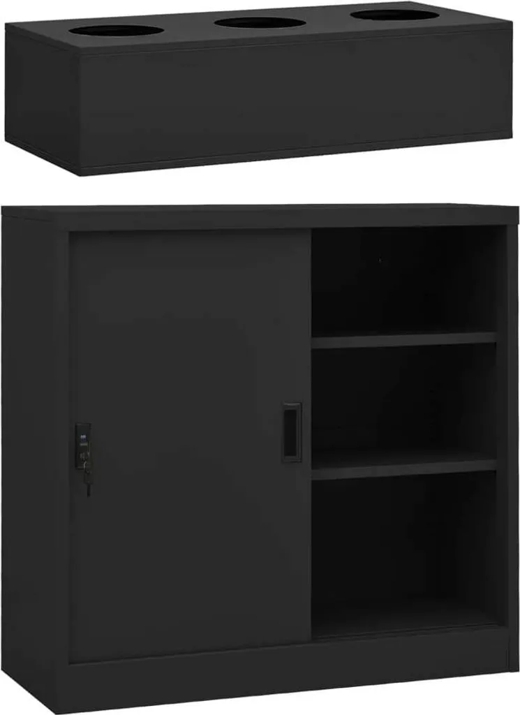 Armoire Coulissante Anthracite en Acier avec Bac à Fleurs 90x40x125 cm
