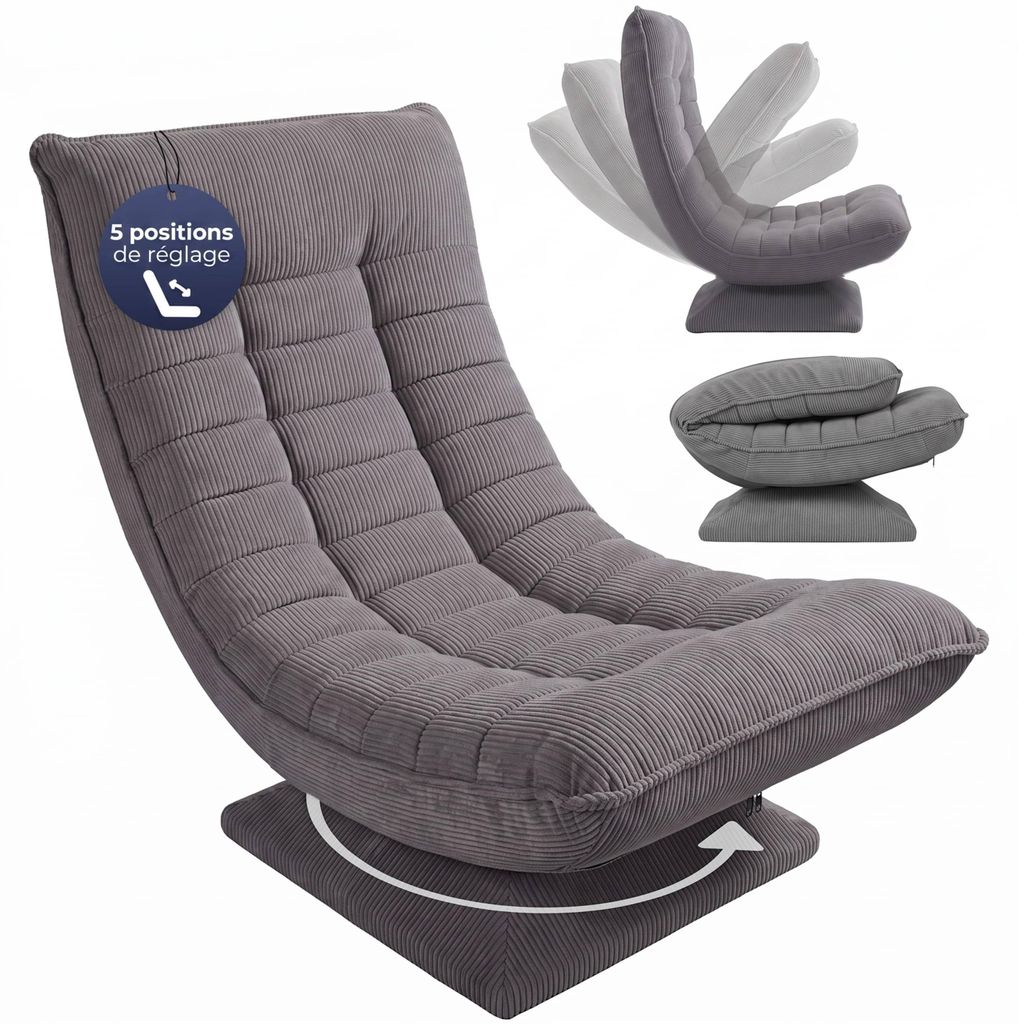 CASARIA Fauteuil tout confort pivotant 360 degrés velours Image du produit 