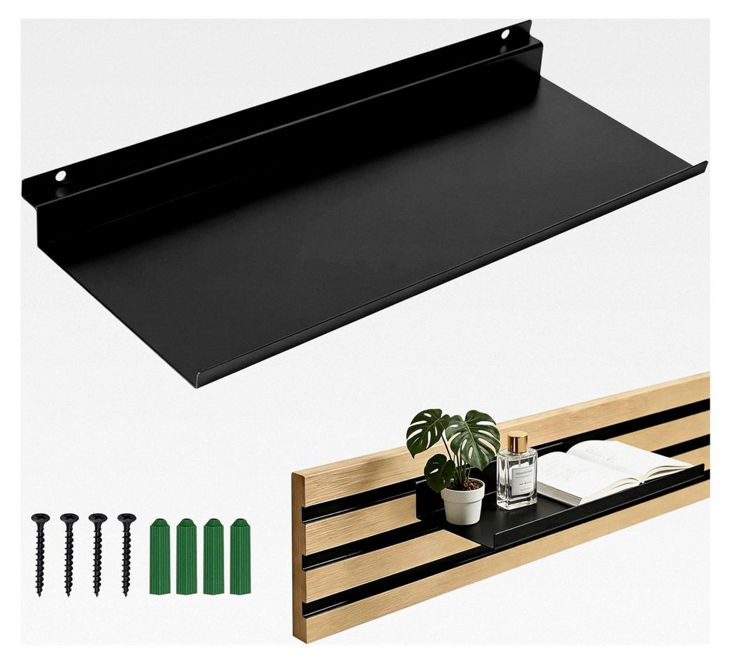 Regal für Akustikpaneele ohne Bohren 40 x 15 cm, Wandorganizer für Akustikpaneele in Schwarz, Zubehör für Büro, Wohnzimmer, Schlafzimmer, Pane...
