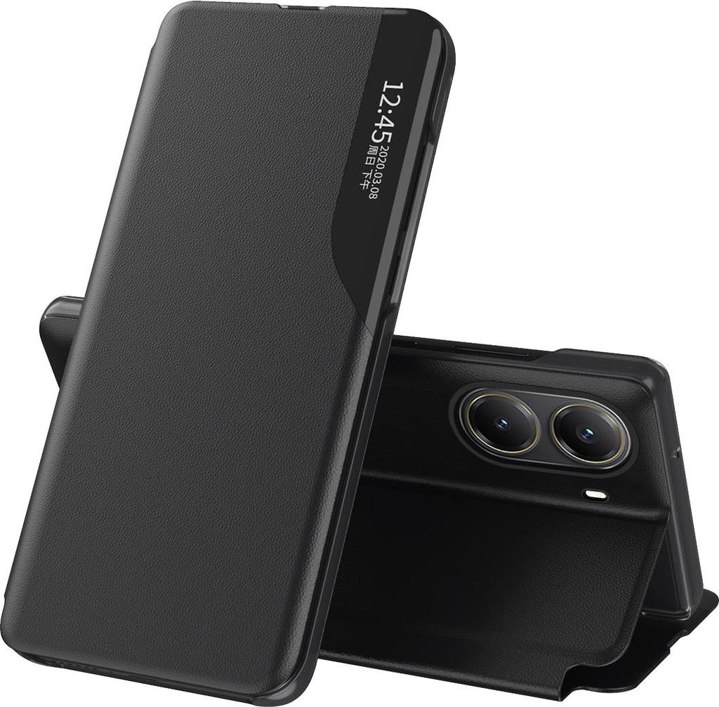 Hülle für Xiaomi Poco X7 Pro/Redmi Turbo 4, Flip Stand Cover Kunstleder Schutzhülle Schwarz