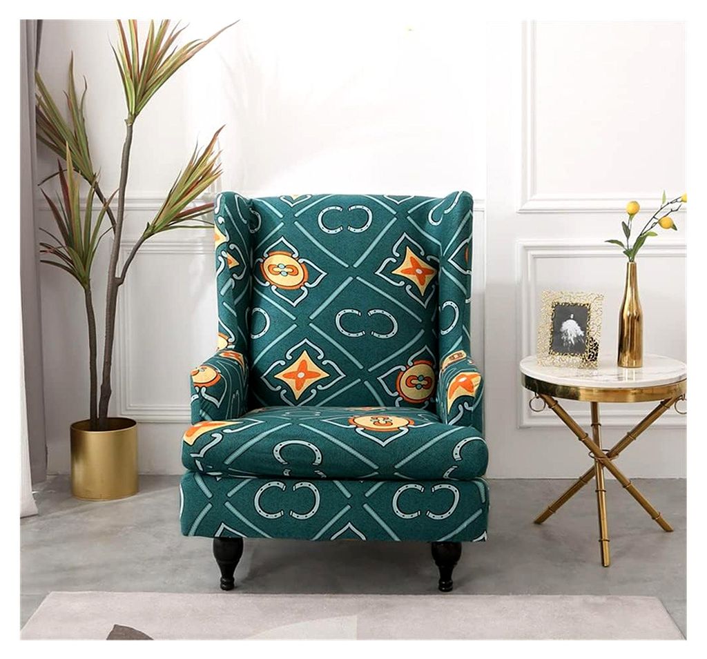 2-teilige Ohrensesselbezug, elegante geometrische Schonbezüge für Ohrensessel, elastischer Stretch-Stuhlbezug mit Armlehne und hoher Rückenlehne...