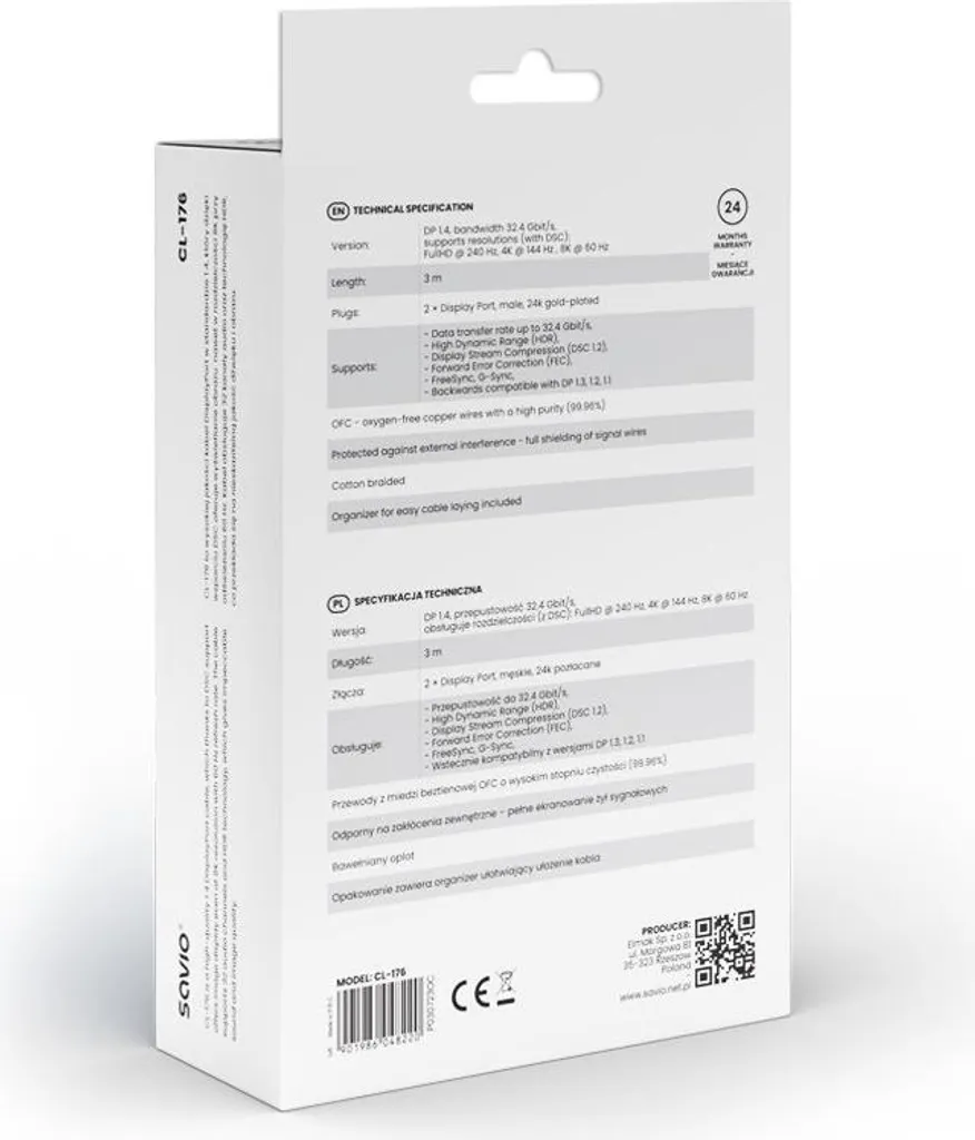 Savio CL-176 Cavo DisplayPort 1.4 3M Nero: 8K 60Hz per Gaming e Studio