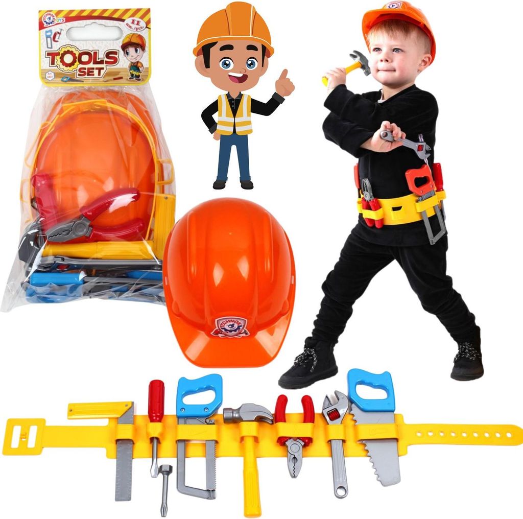 Werkzeuggürtelset Bauhelm Reparatur Bau Zahlreiche Taschen Produktbild 