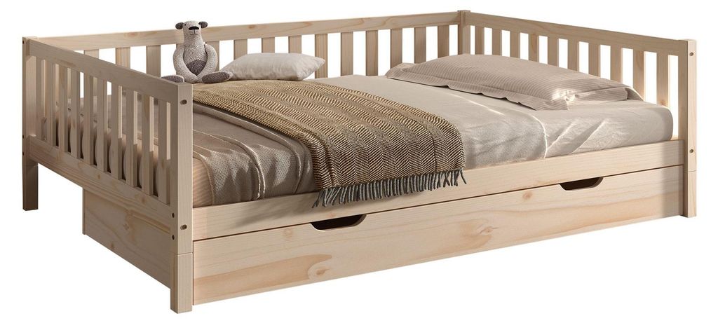 Tagesbett Kapua 140x200 mit Bettschublade Kiefer Massivholz Natur