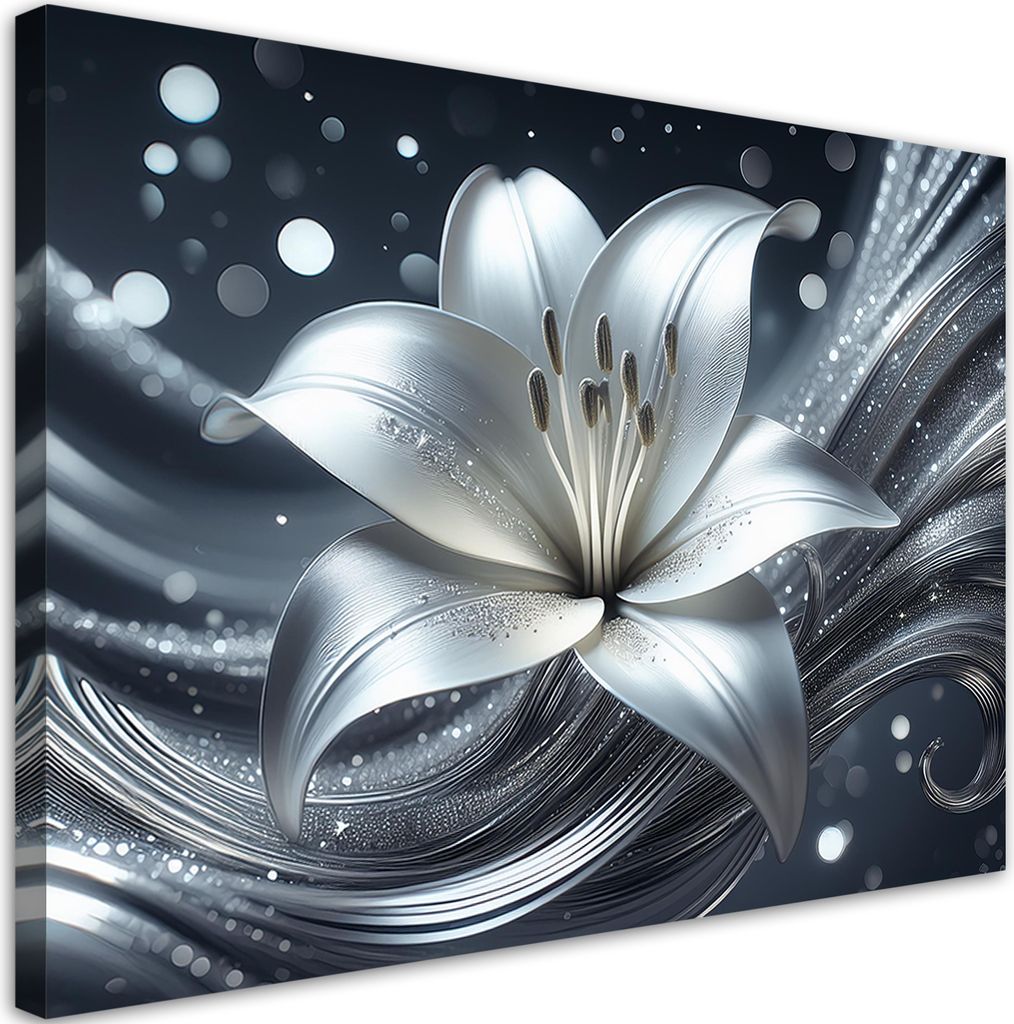 Leinwandbild Silberblüte Abstraktion 90x60 Feeby Silber bild für die wand bereit zum aufhängen
