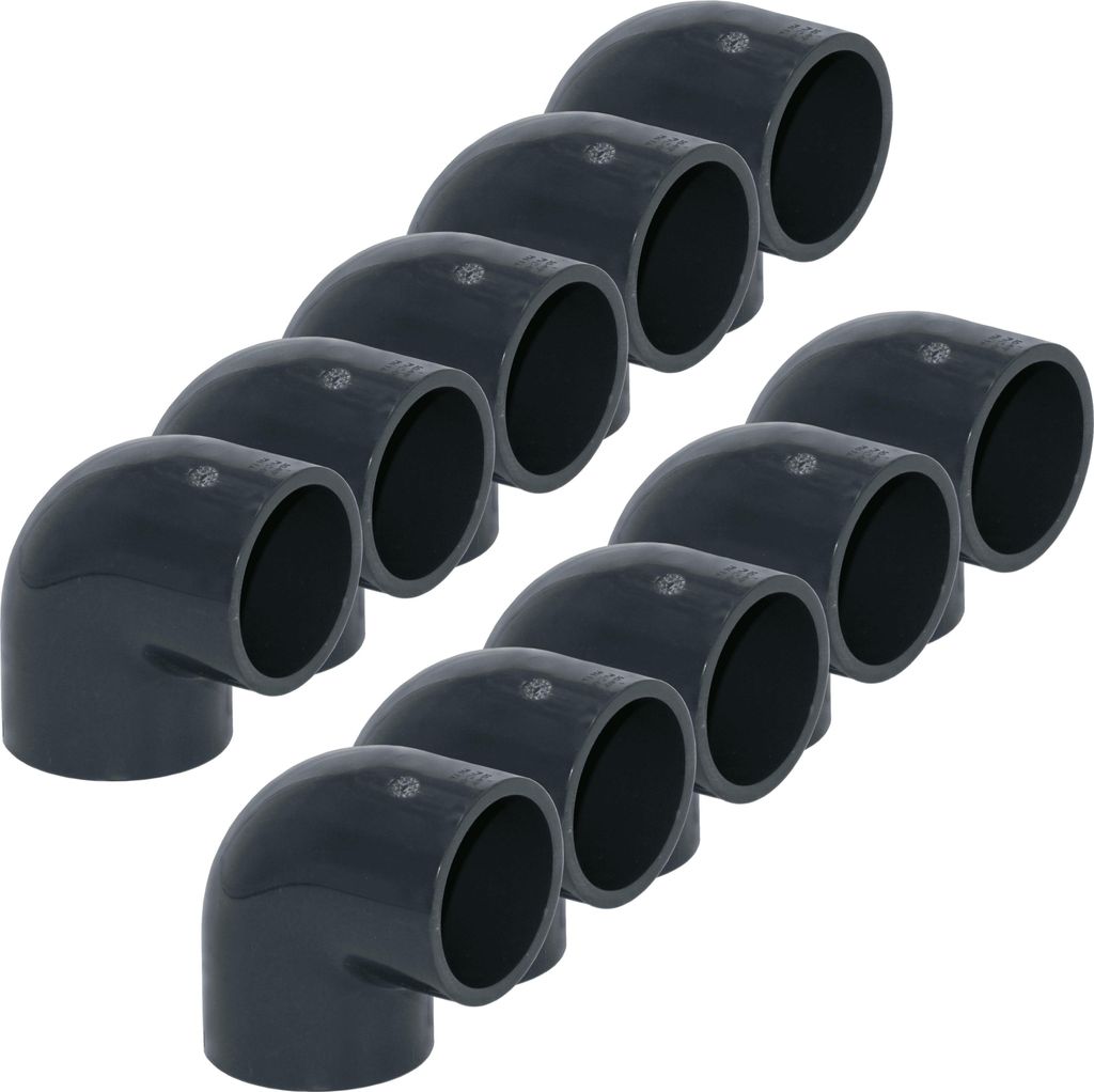 HAF 10x PVC Fittings Winkel 90° mit 50mm x 50mm | Klebemuffe x Klebemuffe | Winkelverbinder aus grauem PVC-U | PN16 für PVC Rohr, Schwimmbad & Teich