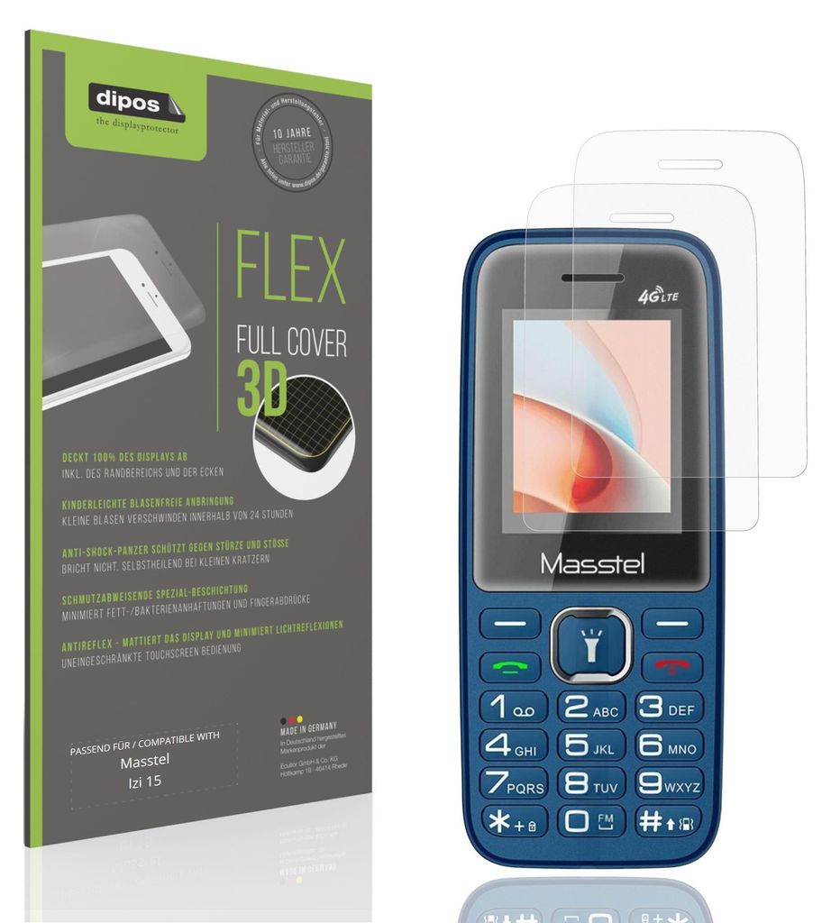 2x Full Cover Schutzfolie matt für Masstel Izi 15 Panzerfolie Anti-Shock