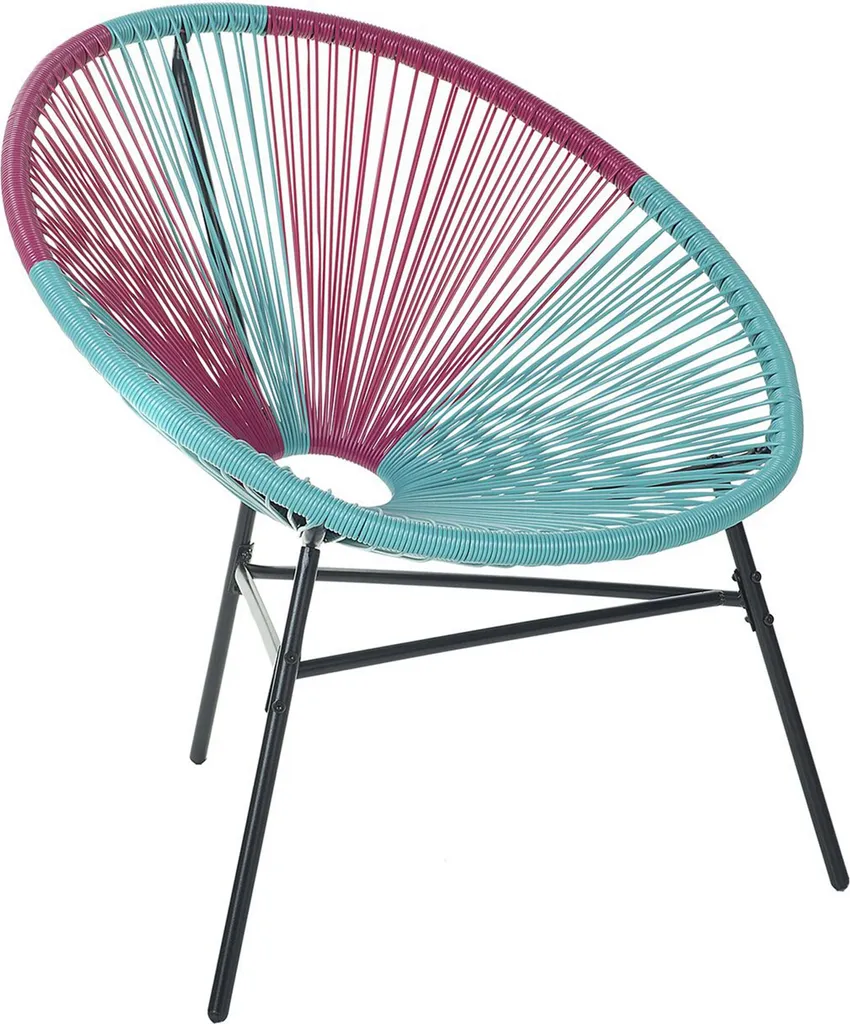 BELIANI Fauteuil d'extérieur bleu rose rotin artificiel design rond