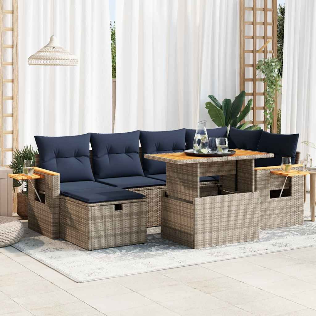 "Rabatt" 7-tlg. Garten-Sofagarnitur - mit sofa - mit Kissen Grau Poly Rattan - Lounge-Dining set CC12219