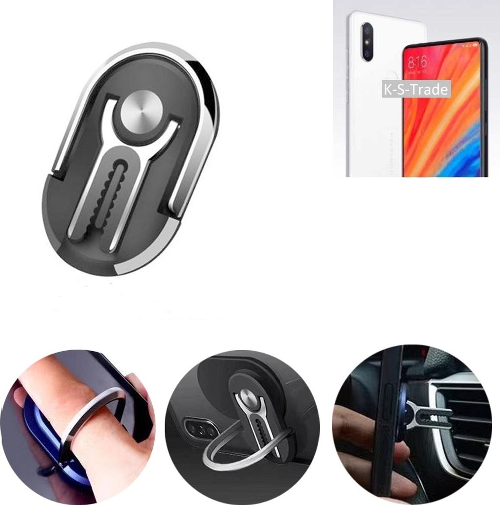 K-S-Trade 3in1 Smartphone-Ring Handy-Ring kompatibel mit Xiaomi Mi Mix 2S Fingerhalterung Handyring Tischständer Lüftungsgitter-Halterung Tisch