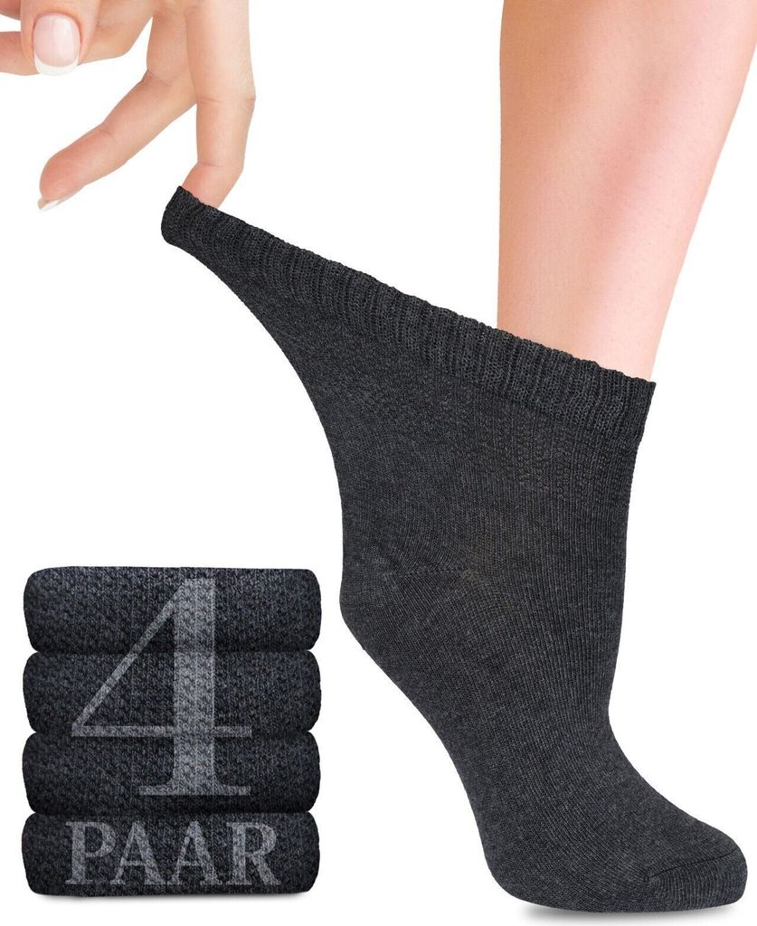 Fiera Besa Diabetiker Socken Damen mit Elasthan, 4 Paar, Knöchelhoch, Dunkelgrau, 35-38