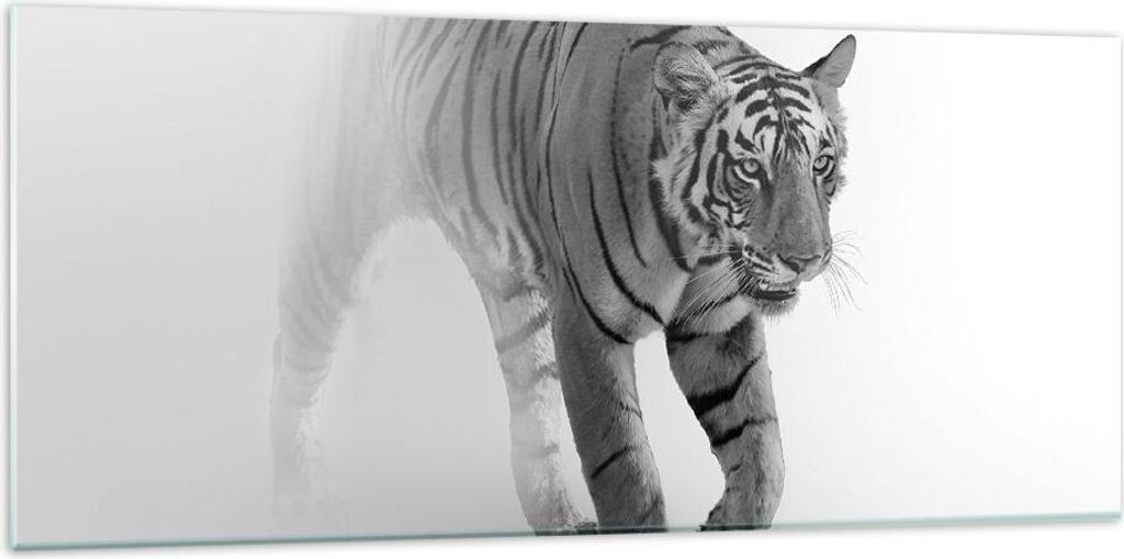Bilder auf glas - Einteilig - Tiger Monochrom Porträt - 120x50cm - Glasbilder - Wandbilder - Bilder - zum Aufhängen bereit - Wanddekoration aus G...
