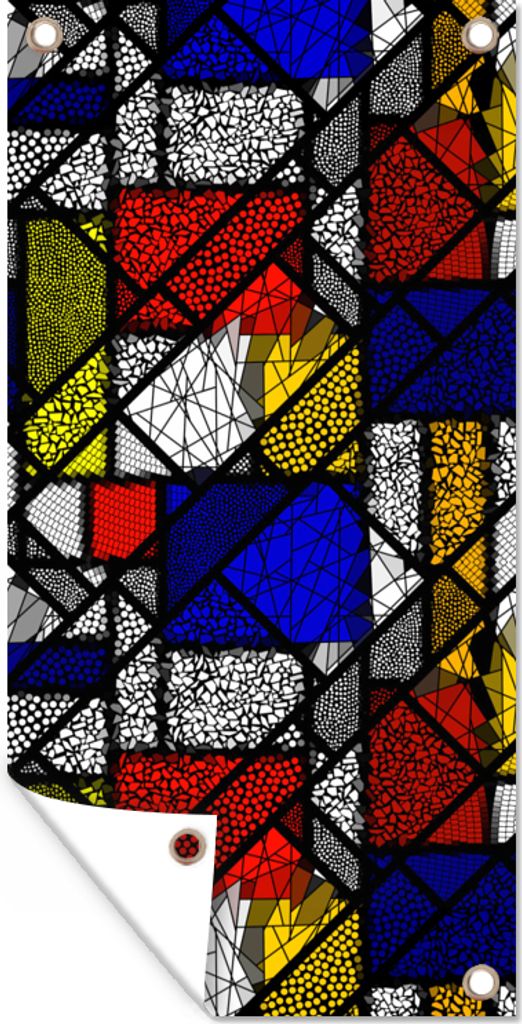MuchoWow 40x80 cm Outdoor-Poster Gartendeko Sichtschutz Garten Poster für den Garten Mondrian - Glasmalerei - Alte Meister - Kunstwerk - Abstra...
