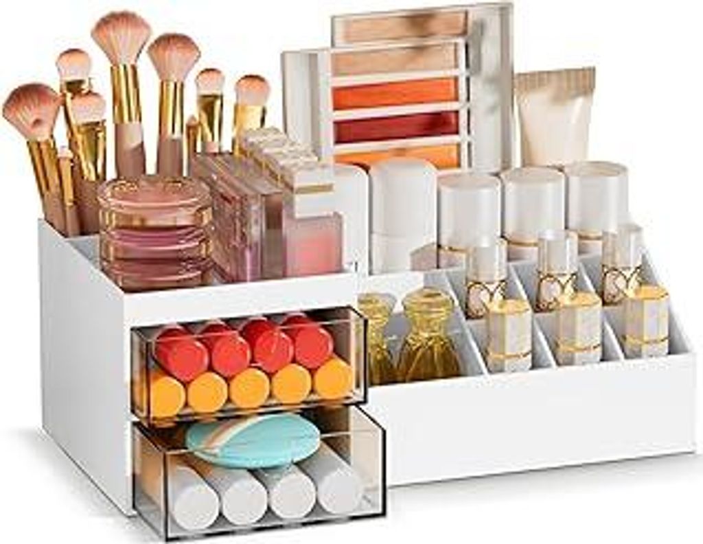 Subsky Make up Organizer mit Schubladen, Multifunktion Schminktisch Organizer Einfache Aufbewahrung für Make-Up Pinsel Wattepads, Schreibtisch Org...