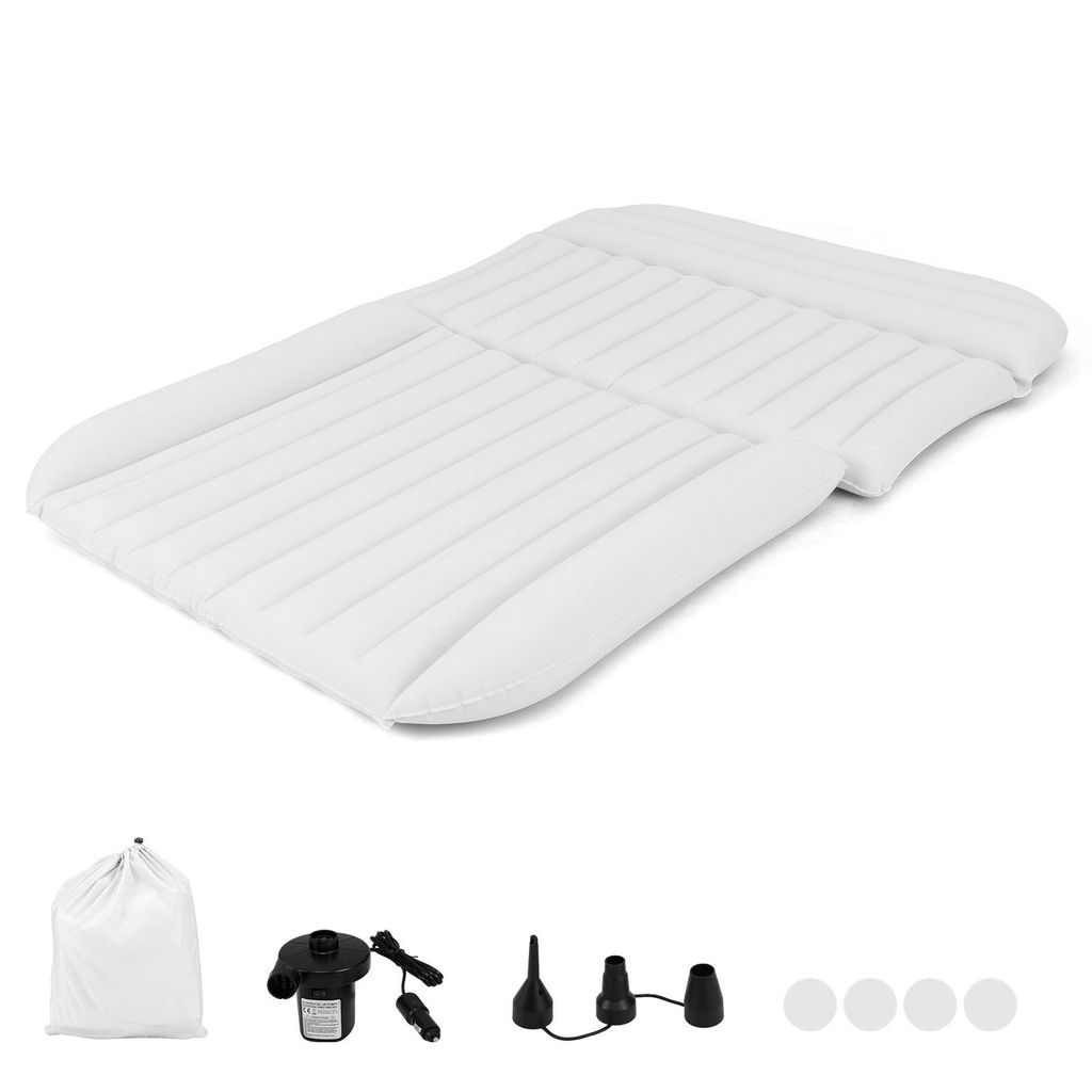 COSTWAY Auto Matratze 190x130cm, SUV Luftmatratze doppelseitig, Luftbett aufblasbar mit Luftpumpe & Tragetasche, Automatratze für Kofferraum Beige