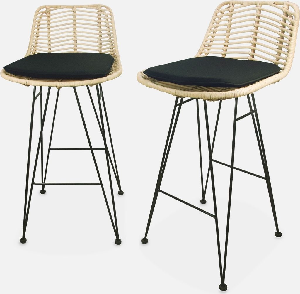 Two bar stools are shown against a white background.