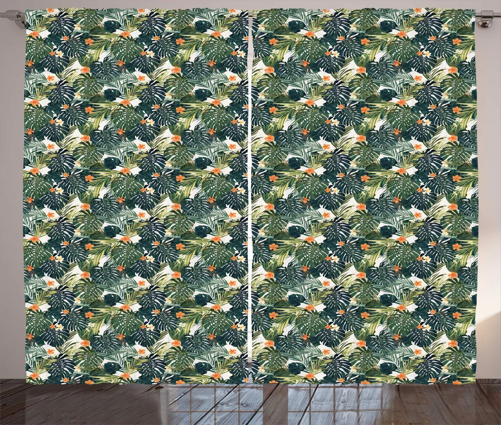 Rideau à boucles et crochets motif feuillage exotique 280x225 cm