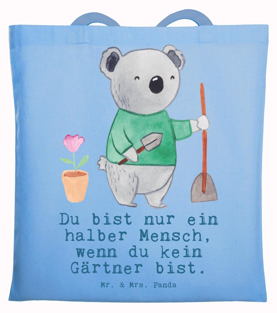 Mr. & Mrs. Panda Tote Bag Gärtner Herz - Sky Blue - Geschenk, Spruch, Tasche, Lustig, Gärtnerei, Schultasche, Shopping, Jutebeutel, Gartenbau, La...